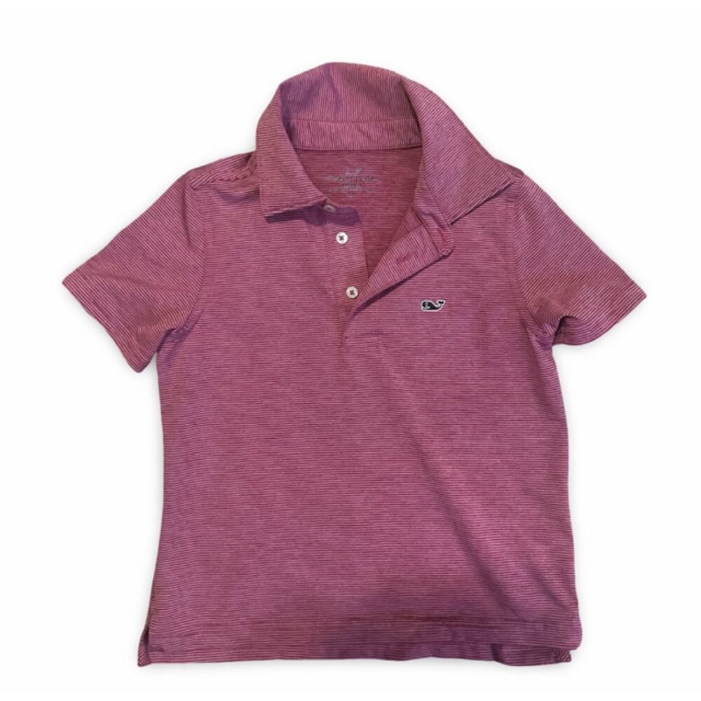 Vineyard Vines Boys Polo Shirt Size 5 Red White Striped Whale Logo Short Sleeve